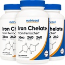 营养成本Chelated铁,作为Ferrochel,36mg,240 Capsules(3瓶)