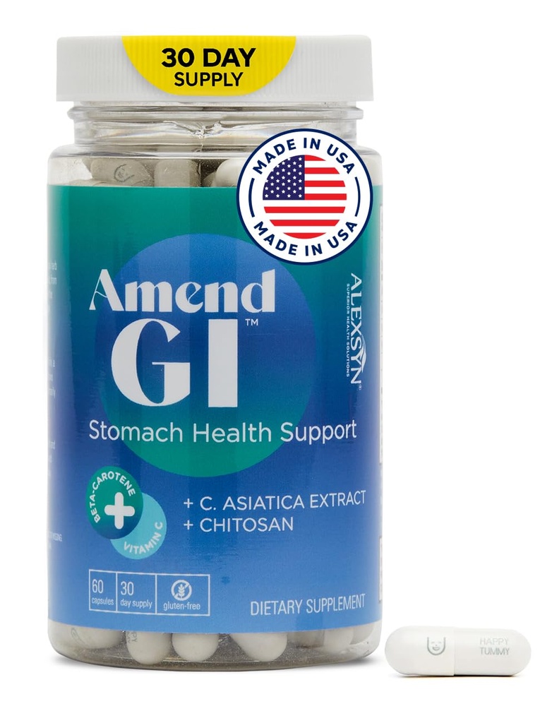 修订GI全自然胃健康支持 60 Capsules - 压力诱导的Ulcer症状的营养素 - 支持用Asiatica 提取和CM Chitosan来治疗和消化健康