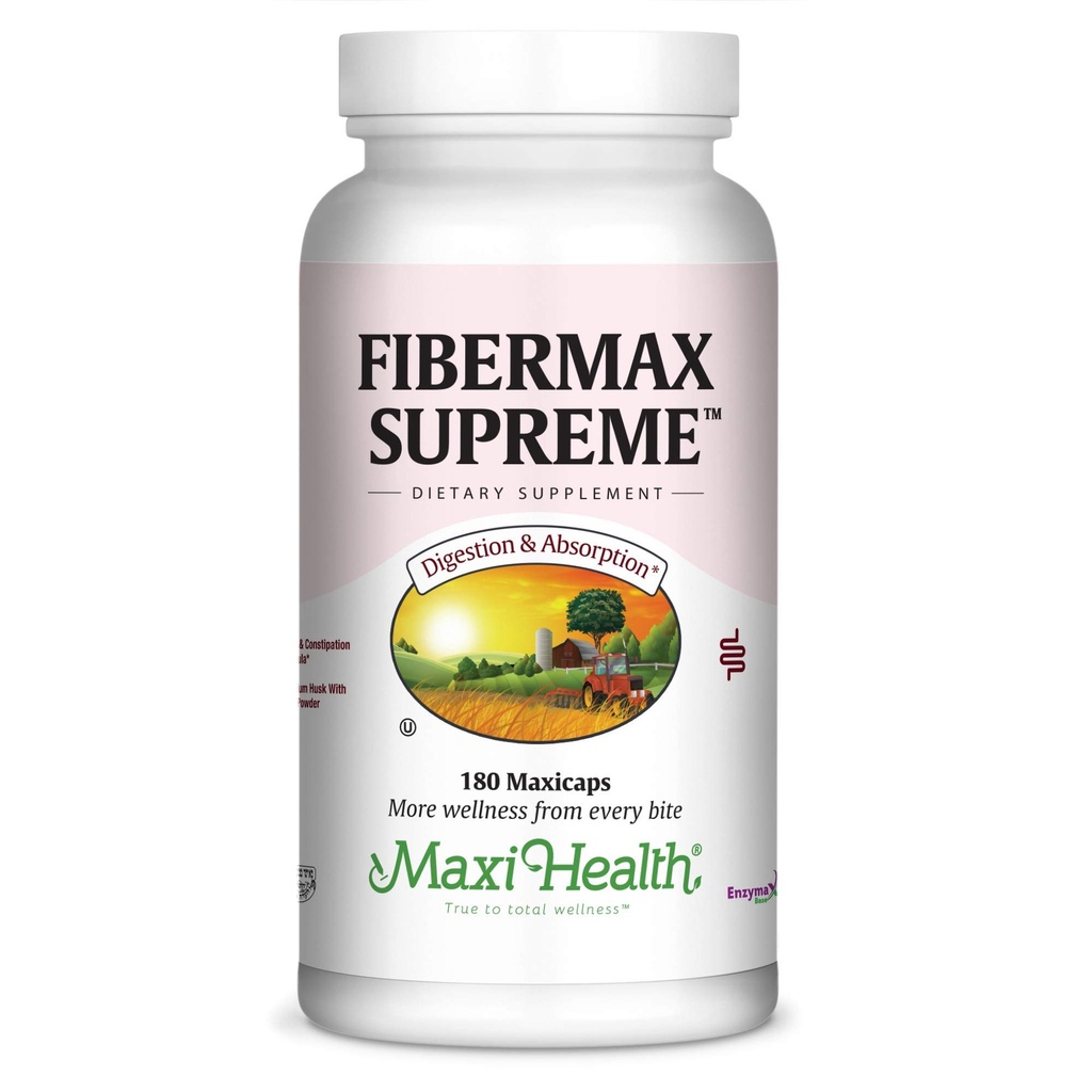 Maxi Health Fibermax Supreme – Fiber Capsules for Gentle Districtive and Gut Support – 植物学家 Psyllium Husk Capsules – Kosher Fiber 男女配给(180个计数)
