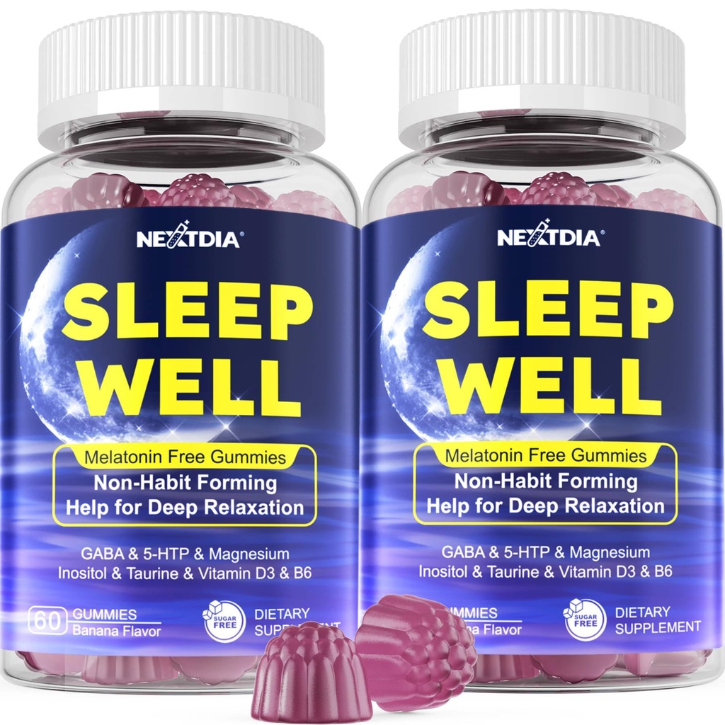 梅拉图宁 自由睡眠 与甘油镁,GABA,5-HTP,L-Theanine,Valerian,Chamomile,Lemon Balm,维生素D3 & B6 - Hormone & Drug-Free, Non-Habit Forming 2 包装