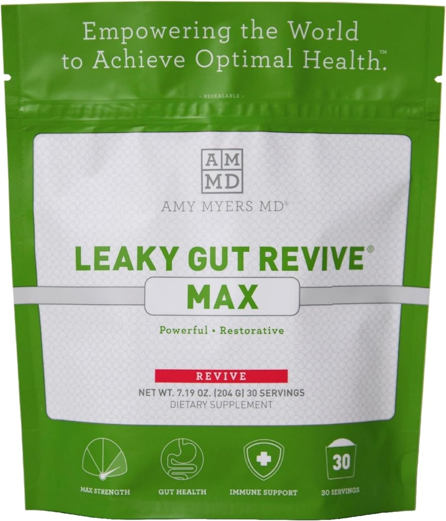 Amy Myers MD Leaky Gut MAX 粉末用于“支持便秘的L-Glutamine粉剂”,IBS、腹泻、布洛廷、气体、SIBO“固醇健康植物补充剂,1个月