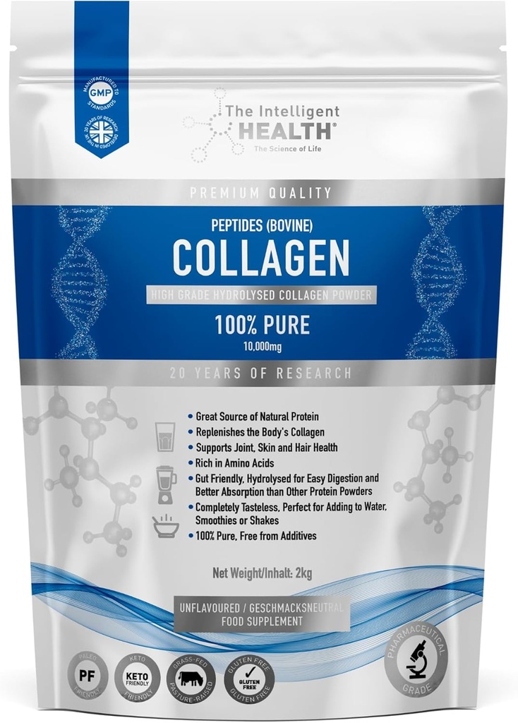 智能健康(Hydrolyzed Collagen Peptides Powder),草药,高蛋白,无味,无葡萄糖,Paleo & Keto Friendly,每服10克(2kg) 支持皮肤,毛发,钉子,联合,和骨头