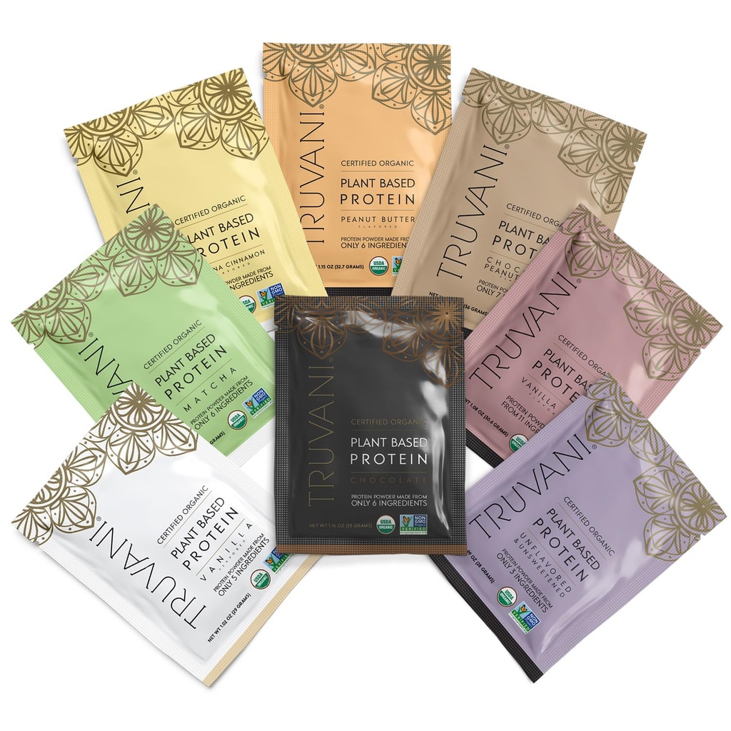 Truvani Vegan Pea 蛋白质粉 样本包装 20g 有机植物基蛋白 8 单服包装 Keto & 奶油自由 低碳 → 无添加糖