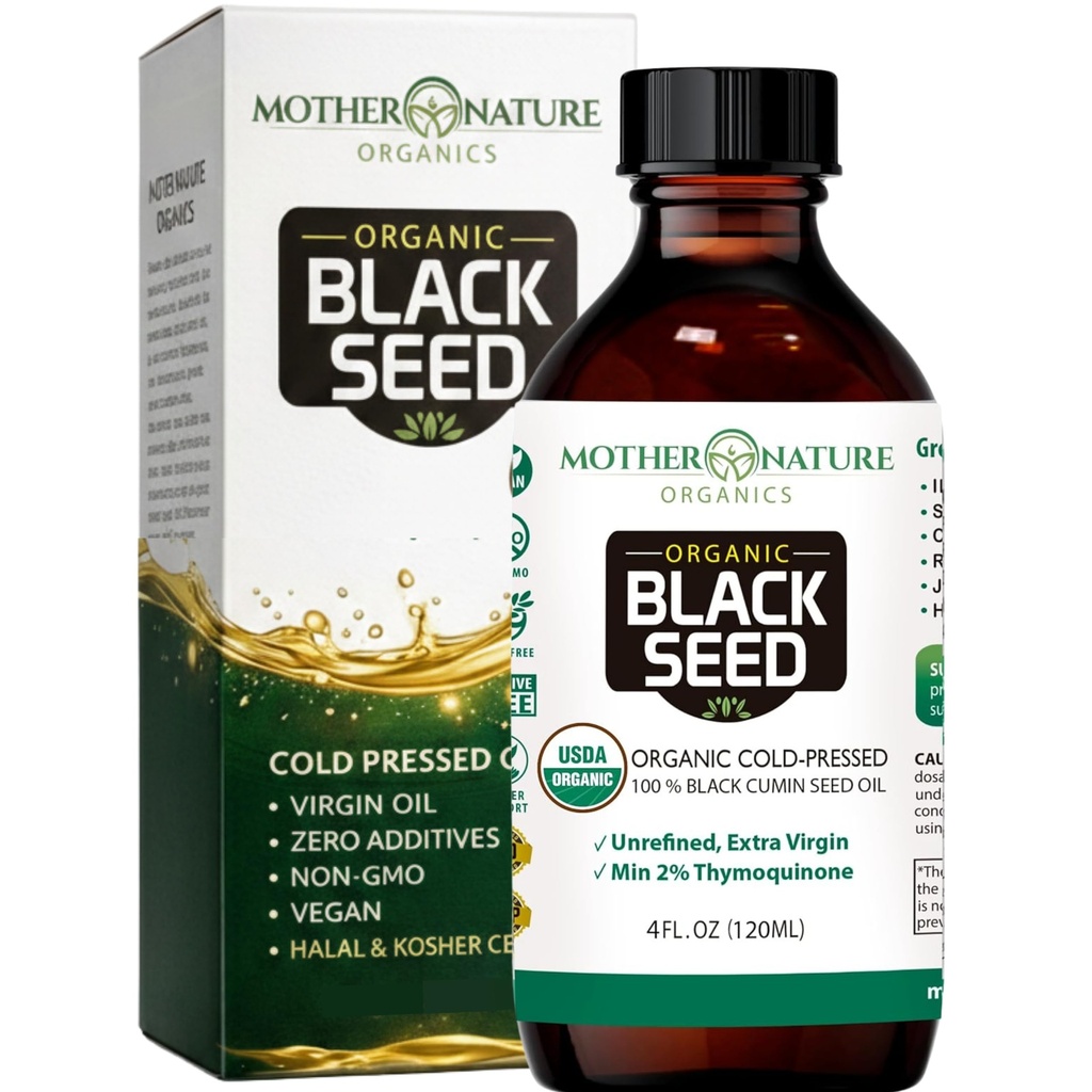 母性 USDA 有机黑种子油 – 冷压,未精炼 & Vegan Nigella Sativa, 高Thymoquinone (2%+), Omega 3 6 9 for Imune, 联合和心脏支持, 头发和皮肤, Non-GMO, 4oz