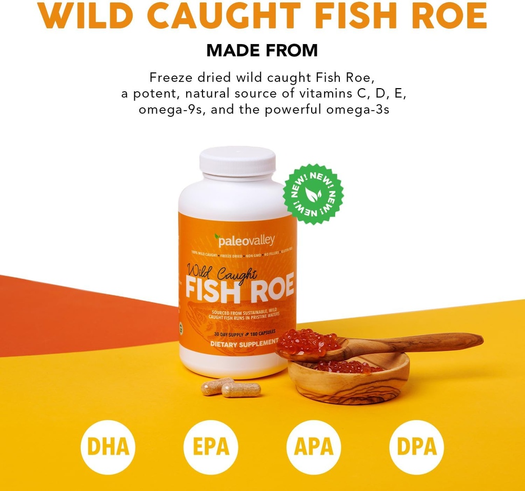 Paleovalley Wild Caught Fish Roe - DHA/EPA,全谱Omega - 3 脂肪酸 - 炎症,视觉,毛德,豁免靴 - 28种服务
