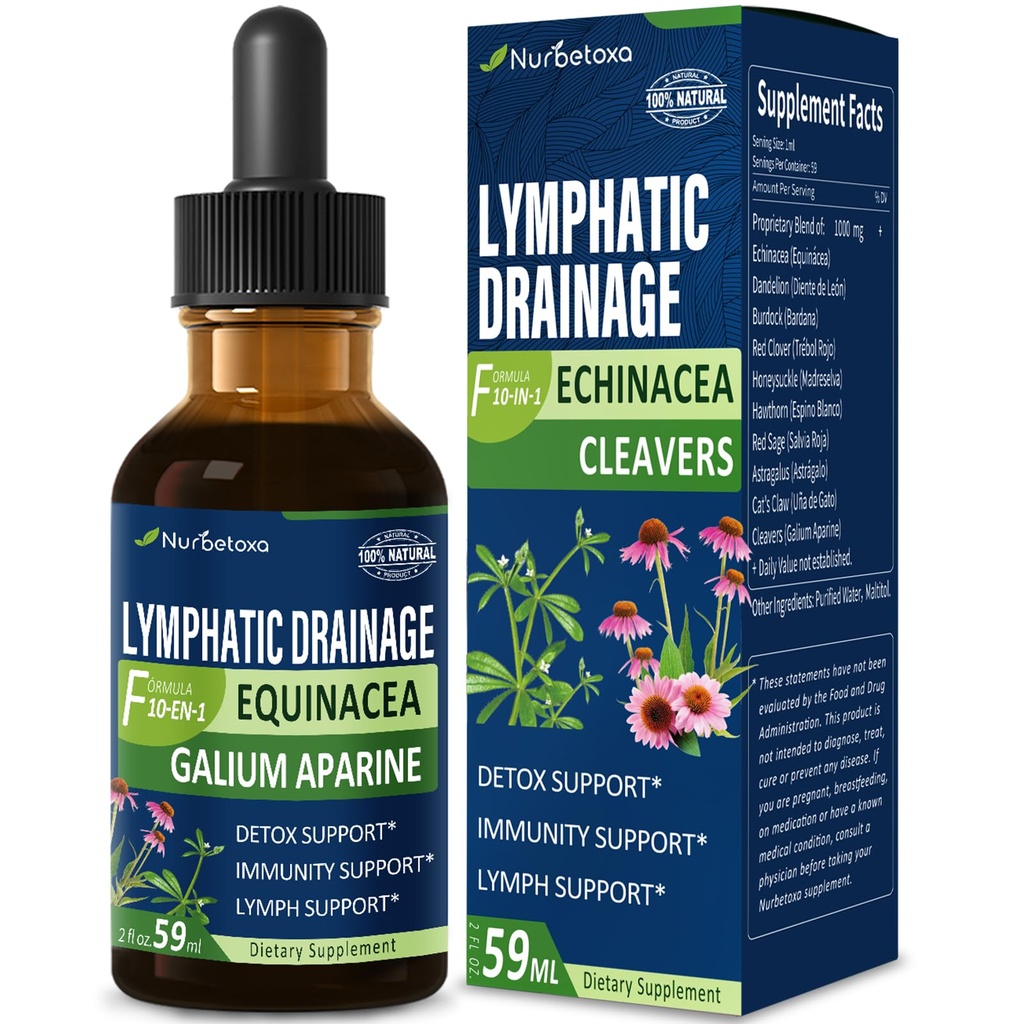 Cleavers Lymphatic Draugage Drops for Lymph System Detox Cleanse, Lymphedema Support 补充公式 w/ Echinacea, Cat ' s Claw, Red Clover 提取纹饰,与 Lymph Massage 工具一起使用. 2oz