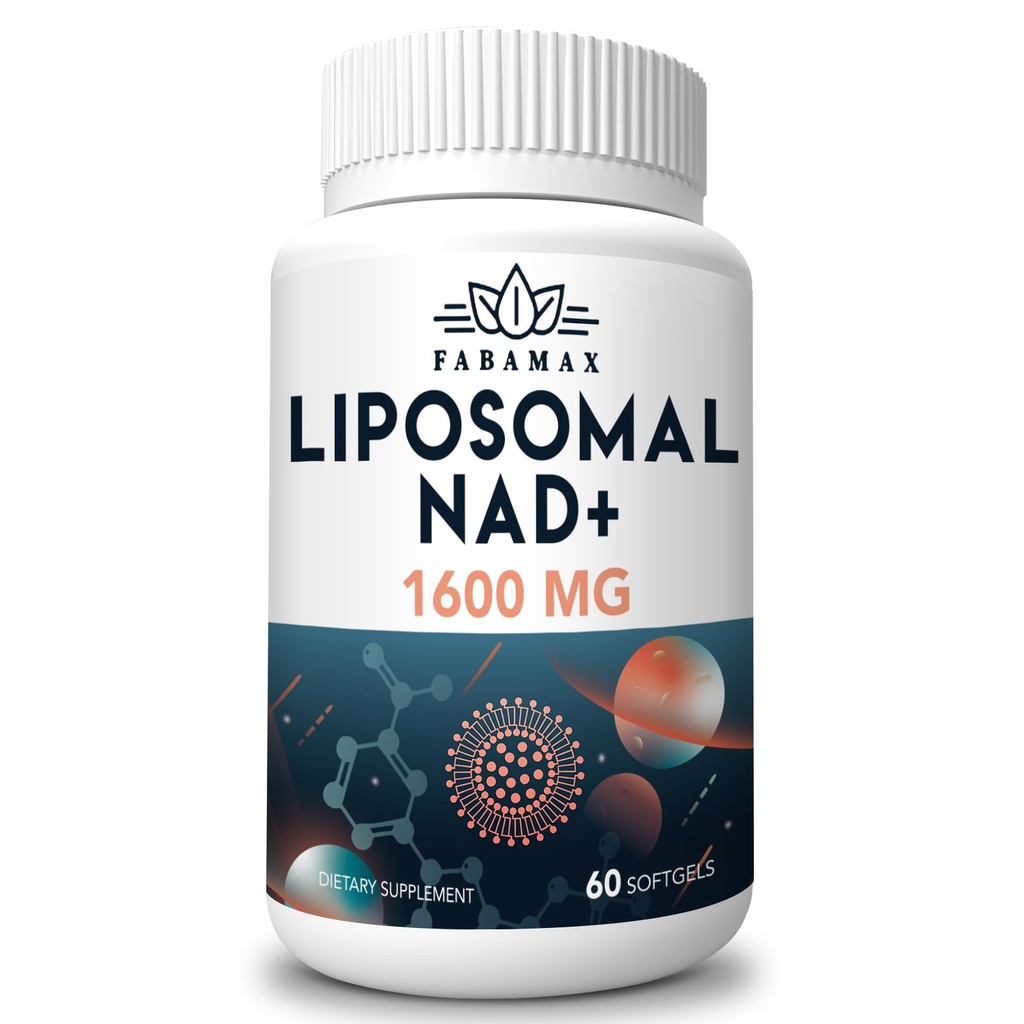 1,600毫克 Liposomal NAD 补充剂,98%纯 NAD+ 补充剂,高级吸收剂,Nicotinamide Riboside 或NADH 替代剂,用于老化防御、能源、长寿、60软胶