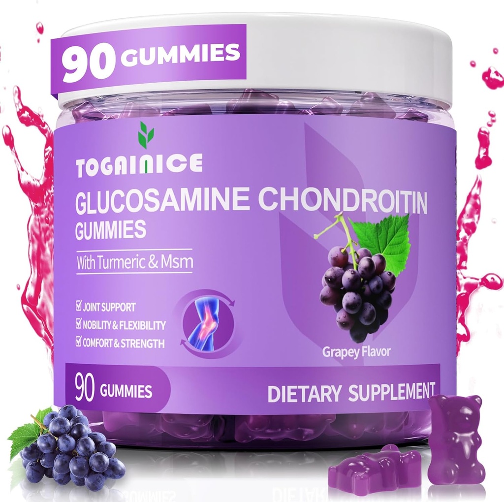 与Glucosamine Chondroitin、无糖、1 500mg 和 MSM & Turmeric 联合支持Gummys(90 Counter)