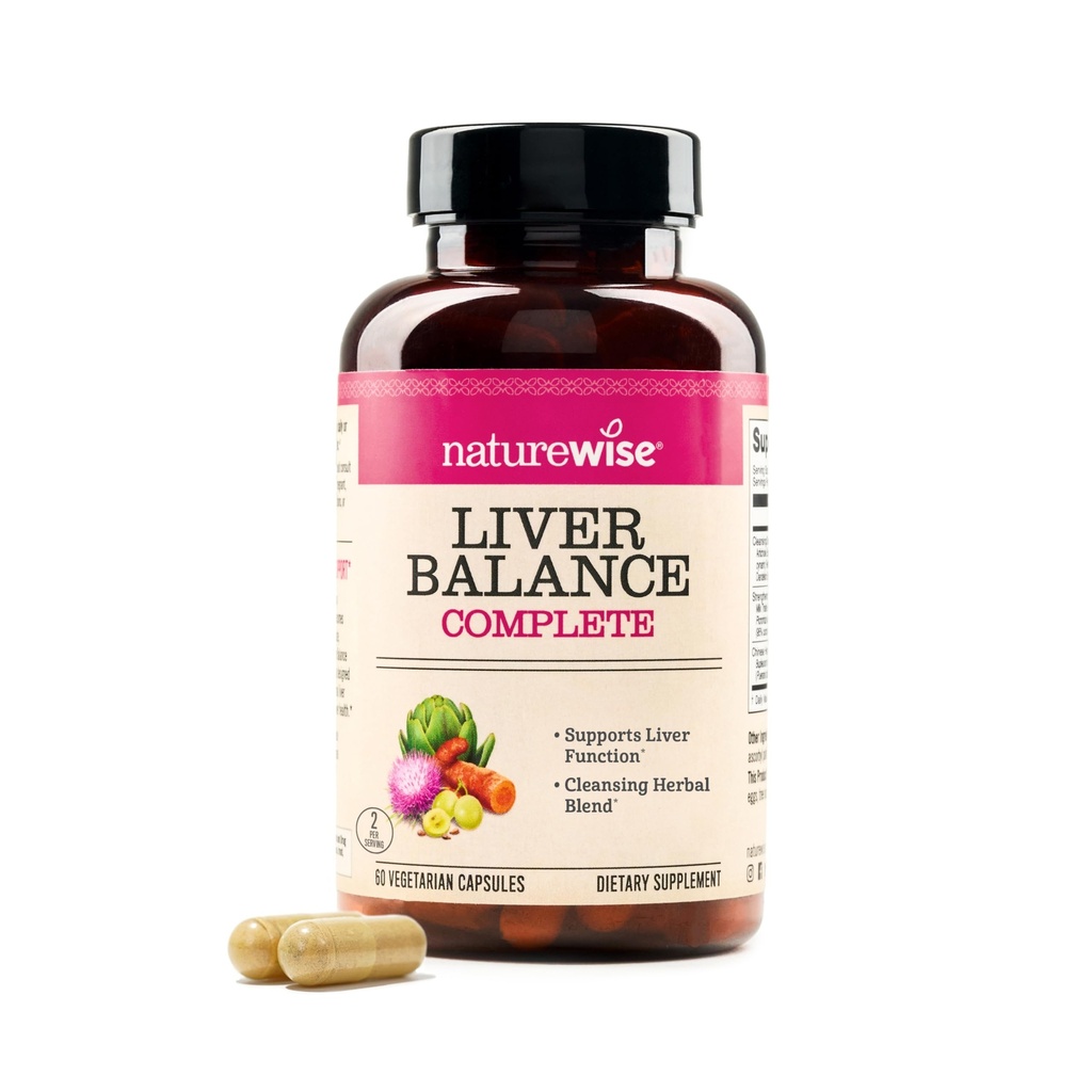 NatureWise Liver平衡除毒补充剂 - 配有牛奶硝酸盐的三重修复公式 Dandelion, Turmeric, Artichoke, Reishi Mushroom & Kudzu, Vegan - 60 Capsules [30日供应]