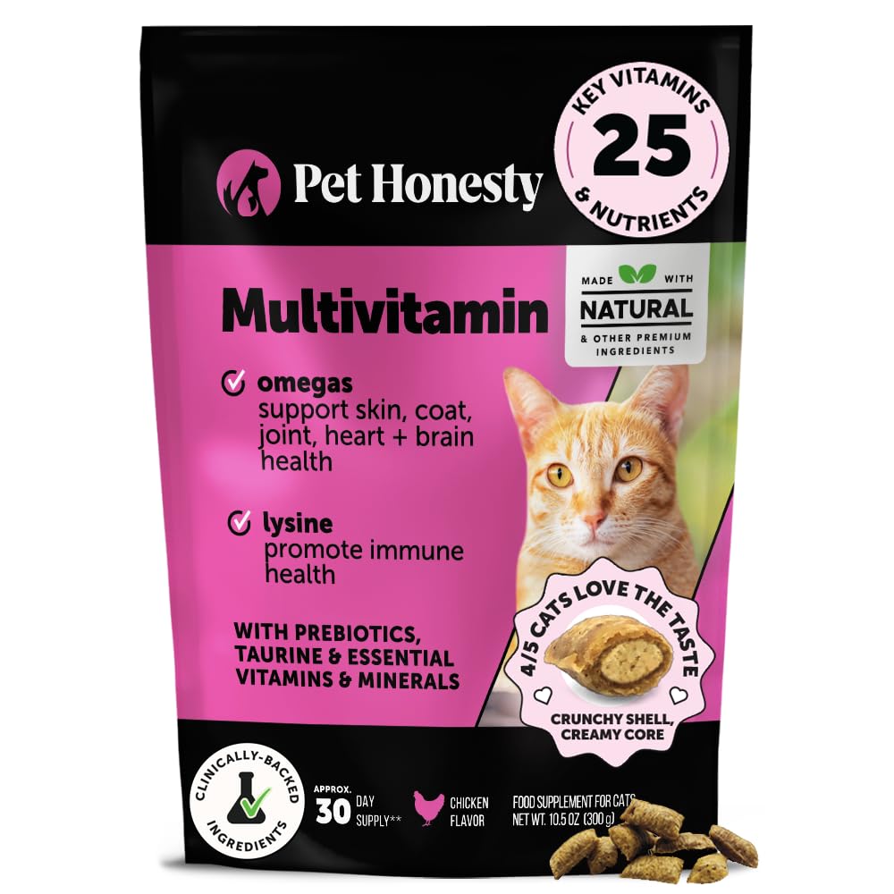 Cat 多维他明 Crunchy & Creamy Chews - Cat 治疗健康+免疫,联合支持,皮肤和大衣,和文摘 - 维生素与Omega 3s, Lysine & Probiotics(30天供应)
