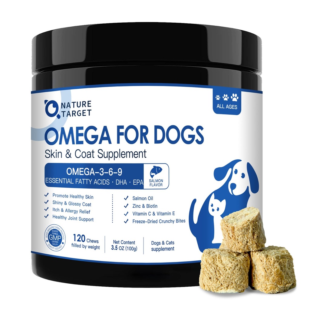 NATURE TARGET OMEGA 3 鱼油换狗,沙门油换皮和煤 配有EPA & DHA 脂肪酸 - 狗痒和过敏救济,抗 Shedding,热点处理 - Hip & 联合支援 - 120立特