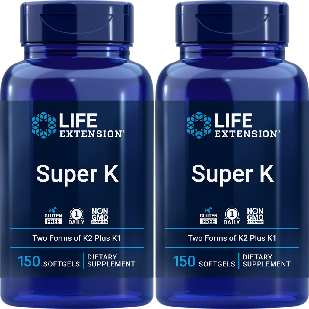 生命延长超级K,150 软胶(Pack of 2)与维生素K和K2