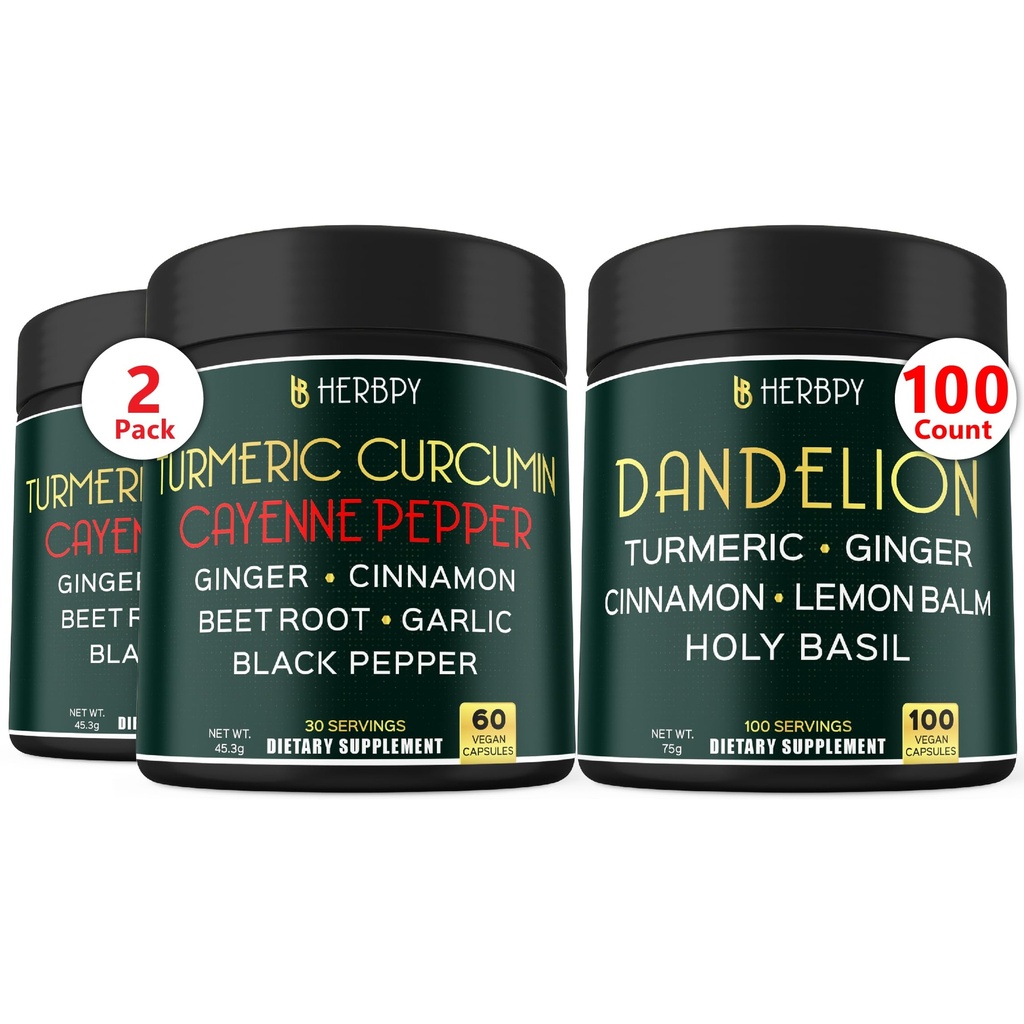 Bundle 7in1 Turmeric Curcumin & 6in1 Dandelion 补充 - 支持心脏,消化卫生和免疫系统