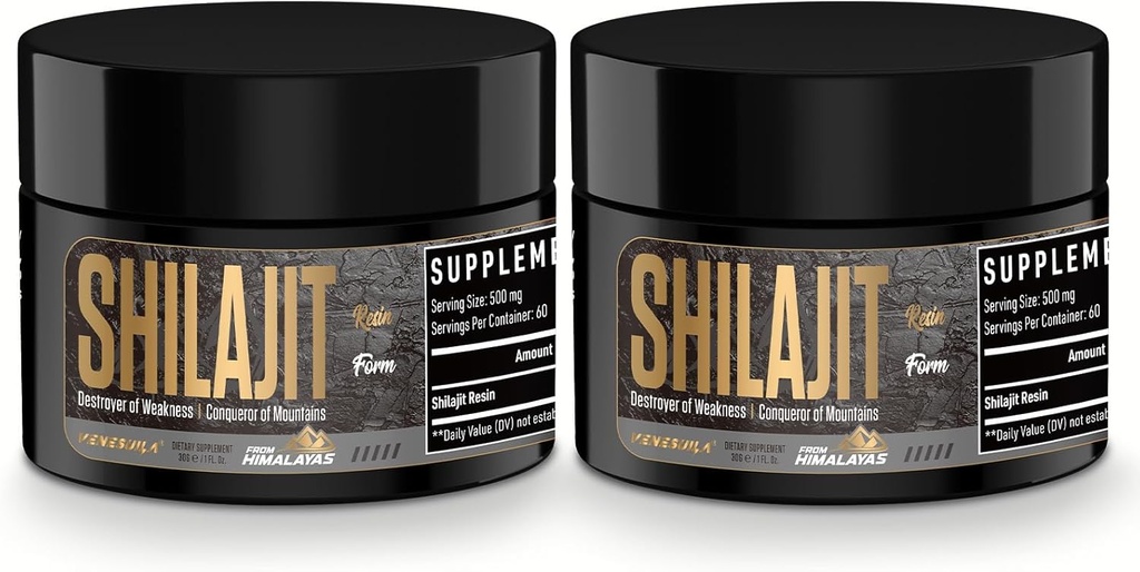 Shilajit Resin - 有机 Shilajit Resin 第三方 85+ Track Minerals 中富人测试 金品级 喜马拉雅纯 Shiljait for Energy (1 Fl Oz (Pack of 2)).