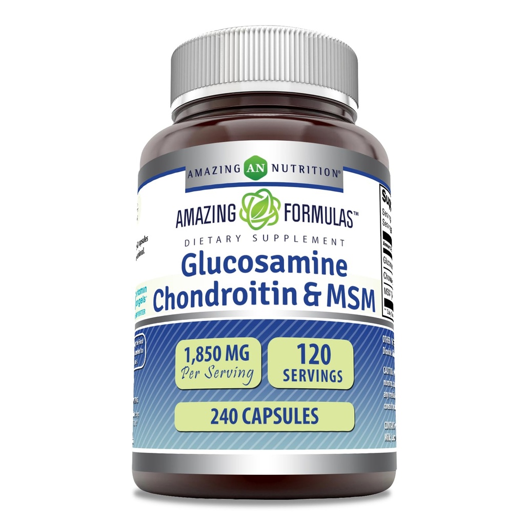 美国制造的Glucosamine Chondroitin & MSM 补充品 1850 Mg / service 240 Capsules → Non-GMO