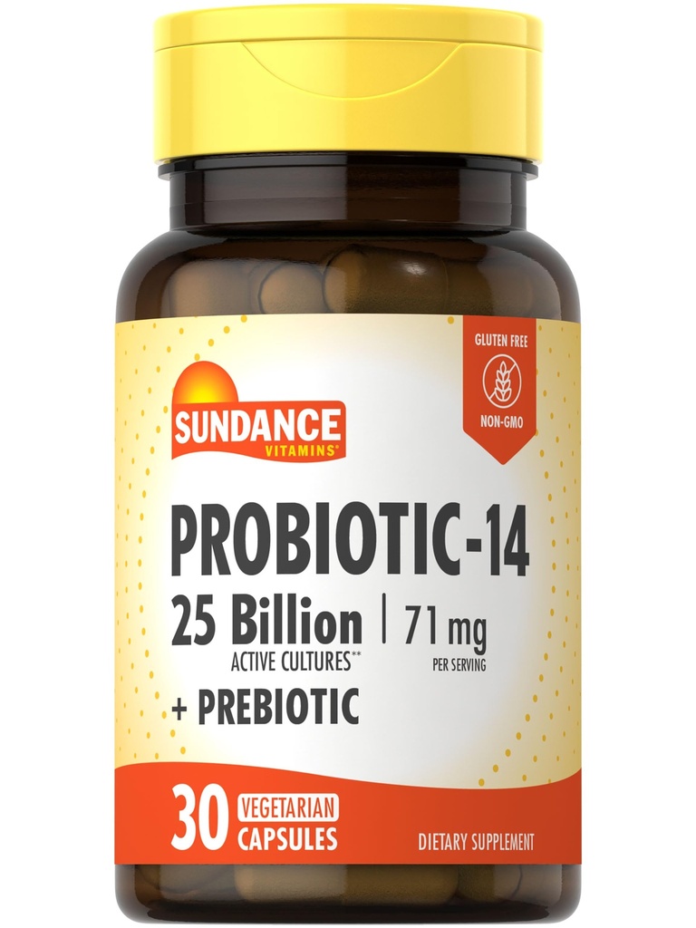 (原始内容存档于2018-09-21) (英语). Sundance Probiotic-14 | 25亿文化 | 30 Capsules | 配有 Prebiotics | Vegetarian, Non-GMO 和 Gluten Free Supplement.