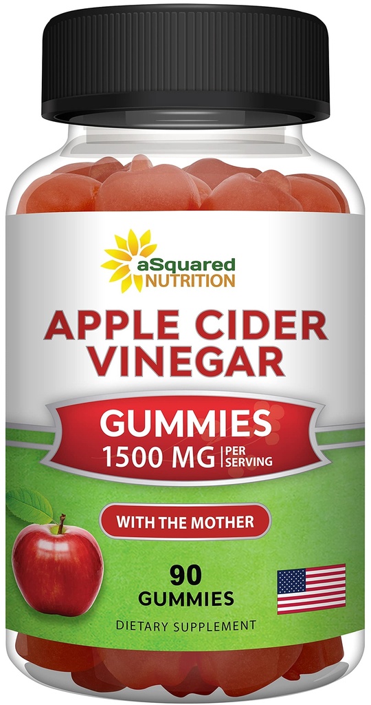 aSquare 营养苹果苹果 苹果醋醋 果汁 - 1500mg 和 The Mother - 90 ACV Gummys w/维生素 B6 & B12, Folic Acid - Vegan Gummy Capsules Pills & Drink 替代品