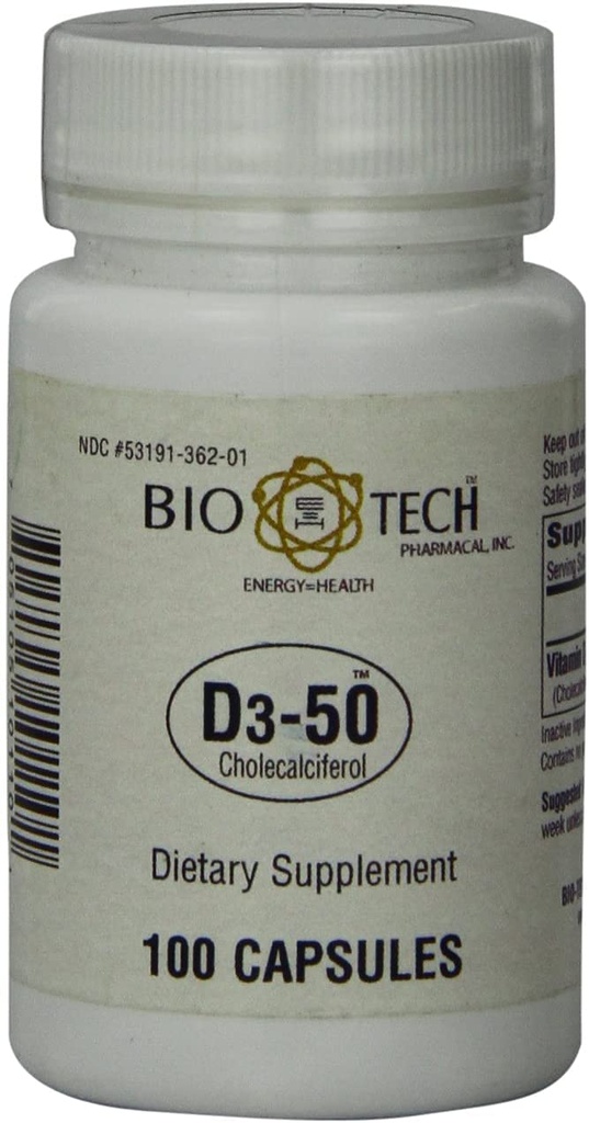 生物-技术药典 D3-50 50,000 IU,100 Capsules Ð全自然补充 Ð支持骨,心神经肌肉, & Immune Health Ð无乳,鱼,胶,花生,壳鱼,和大豆