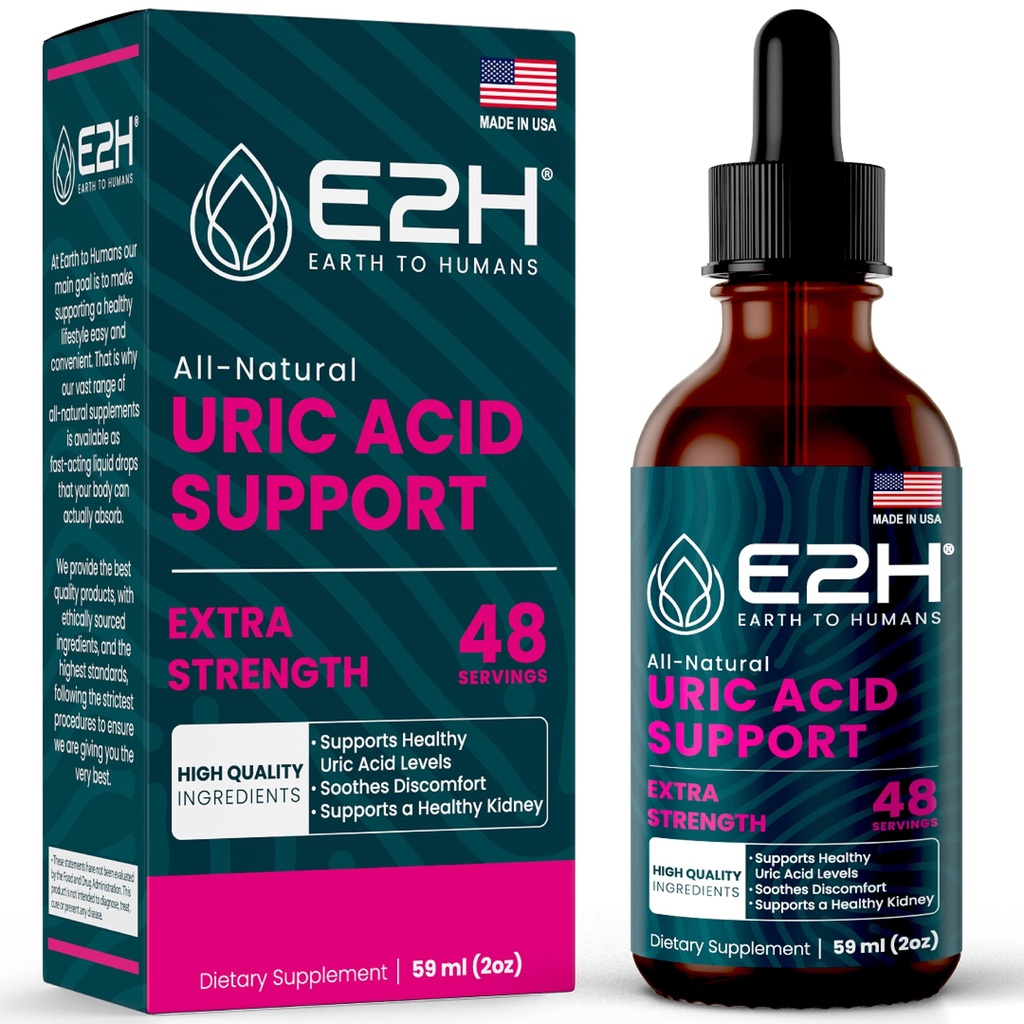 E2H Uric Acid支持补充剂 - Tart Cherry and Devil's Claw - 支持Uric Acid健康与肾功能 非GMO - Vegan - 2 Fl Oz