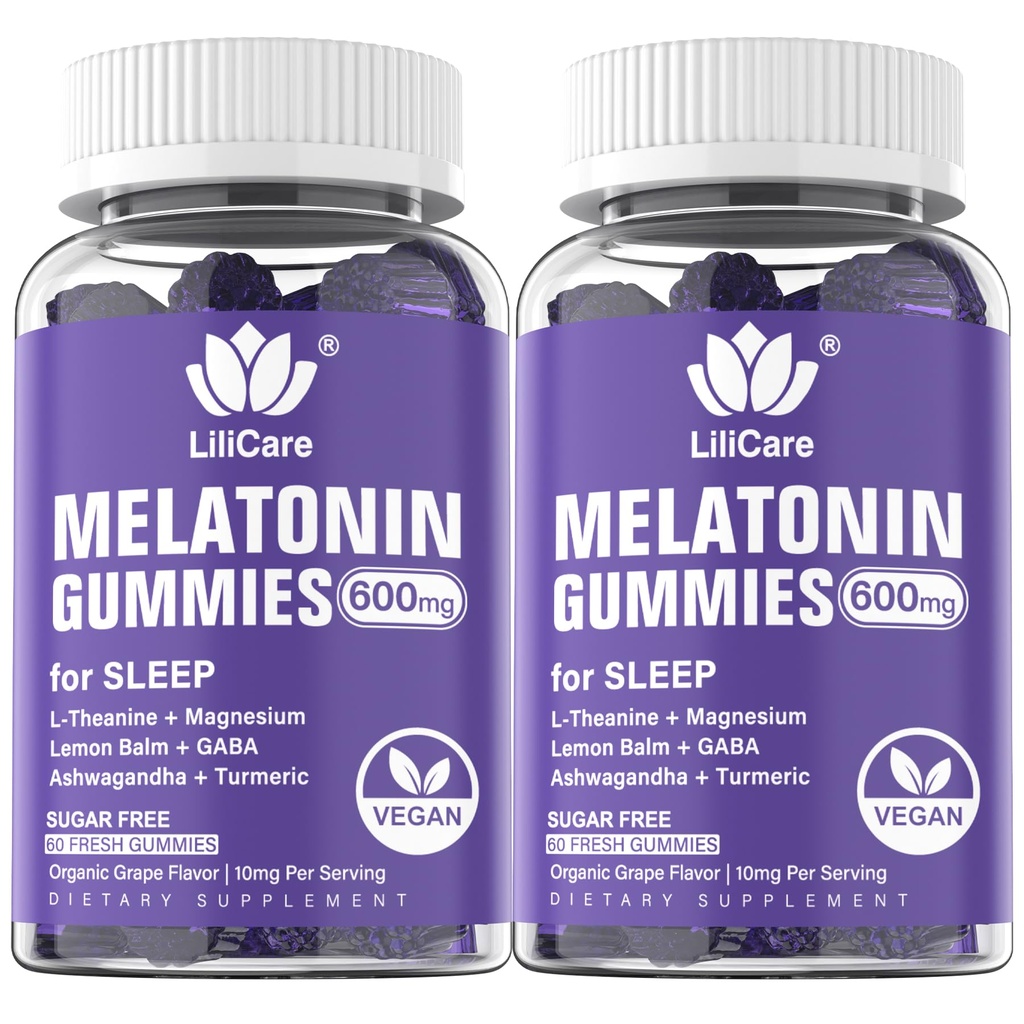 Melatonin 20 mg Gummys for addors (2 packs) 配有 L- Theanine, Ashwagandha, Magnesium, Turmeric, GABA, Lemon Balm 和 Chamomile 支持健康环形节奏,葡萄火焰的超强性