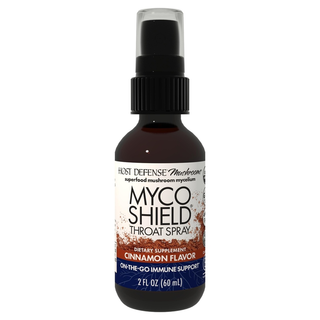 主机 Defense MycoShield Throat Spray - 免疫健康支持 - 与Chaga, Reishi, Turkey Tail & More - On-The-Go Immune支持 - 肉桂火焰,2 fl oz (142名服务员) *