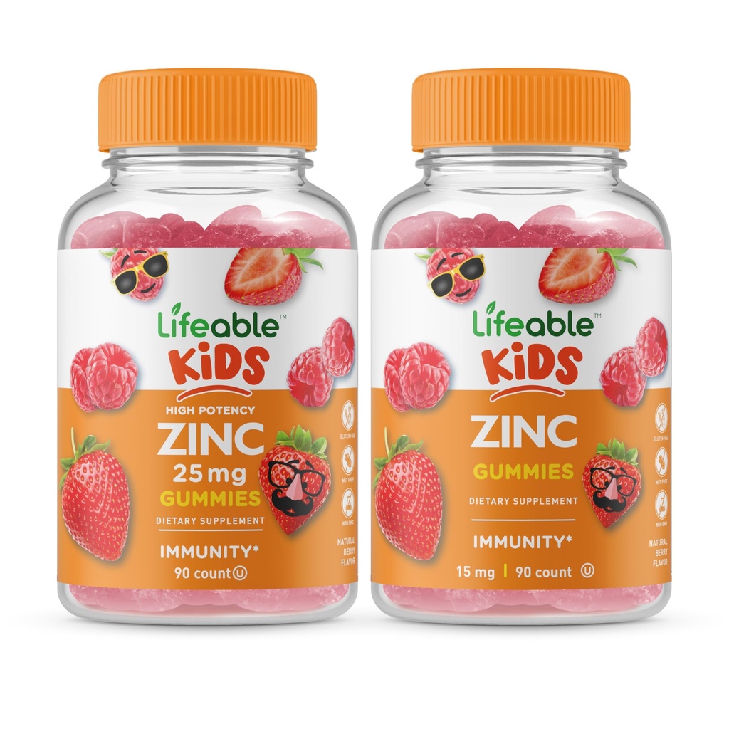 活化锌 25 mg 儿童 + 锌 儿童 胶囊 - 大品尝,维生素补充,Gluten Free, GMO Free, Chewable Gummy