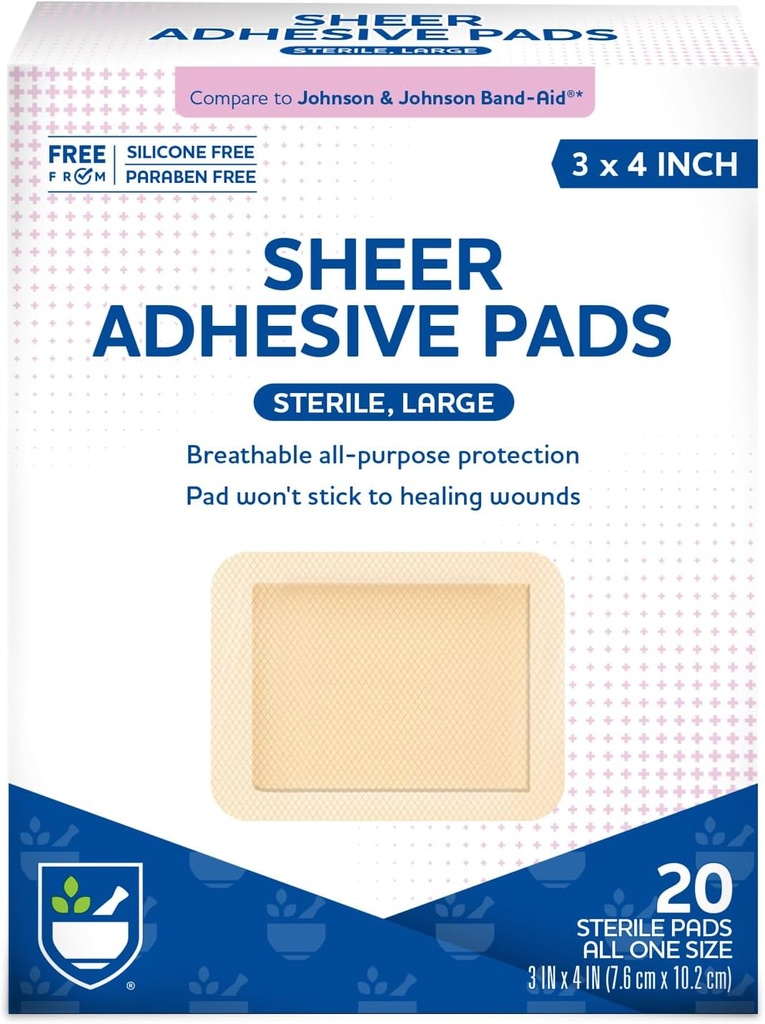 (原始内容存档于2013-07-26). Rite Aid Sheer Adhesive Bandages with Sterile Non Stick Pad, 3" x 4" - 20 Counter QQ伤病护理/急救用品 QQ Bandage Grap QQ 皮包医疗磁带