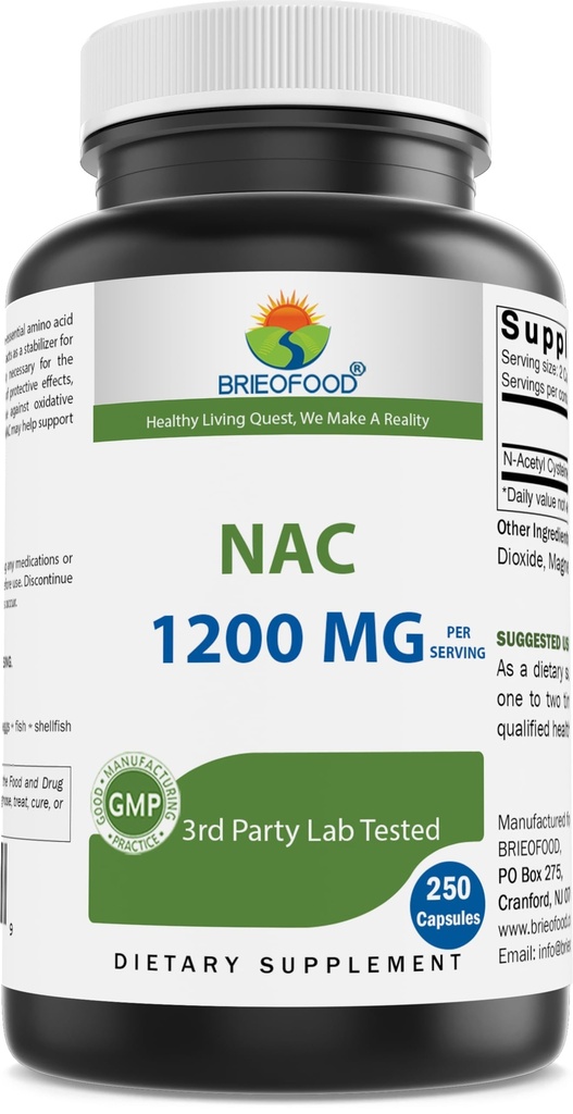 Brieofood NAC 补充 N-乙酰Cysteine 1200 mg / service 250 capsules - 免疫支持补充