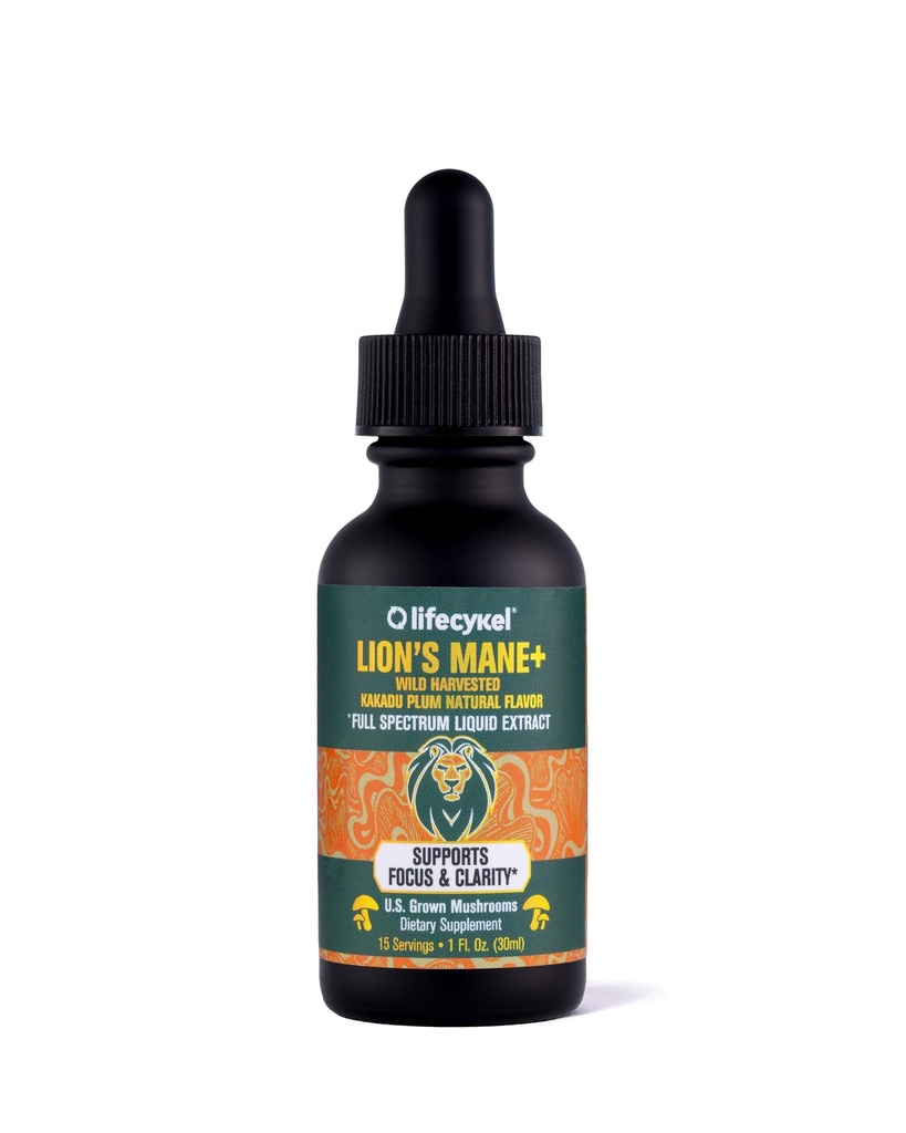 Life Cykel - Lion's Mane Mushroom Extract with Kakadu Plum - Brain Boaster Nootropic for memory, Focus & REM Sleep - 非GMO,有机蘑菇丁香 - 1 Fl Oz (15架服务机)