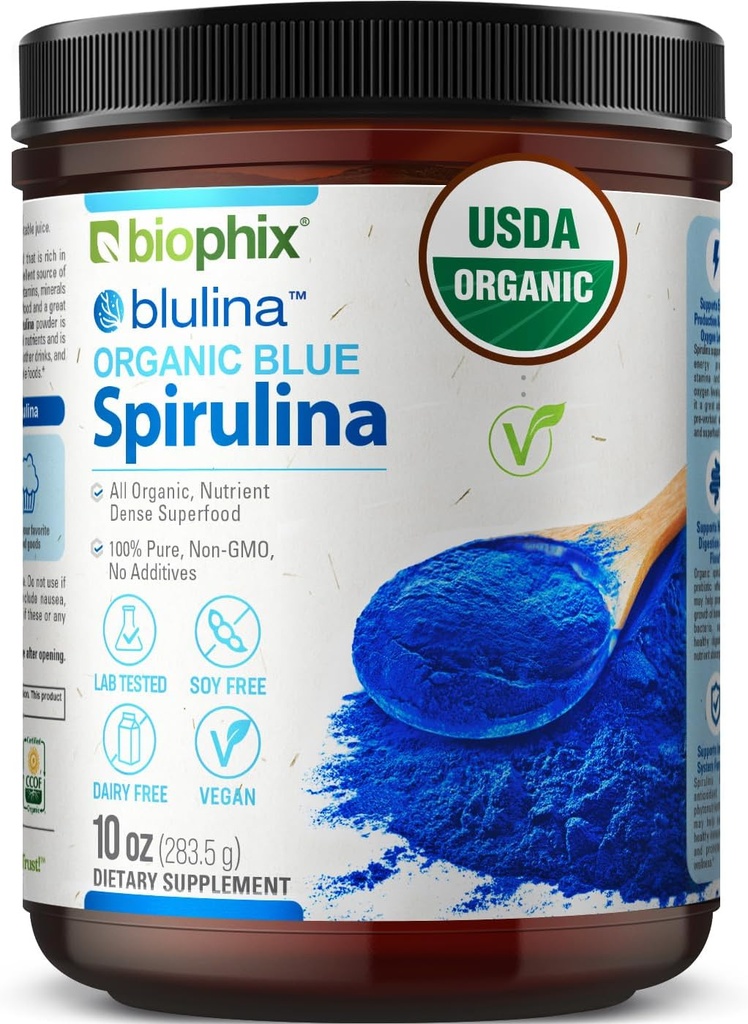 蓝螺旋藻(Bluirulina) 有机Blulina 10 oz - 藻类有机螺旋藻(Organical Spirrulina) 283 services - 超级食品补充剂 - 天然蓝色素 - Espirulina en Polvo Organica Pura Azul