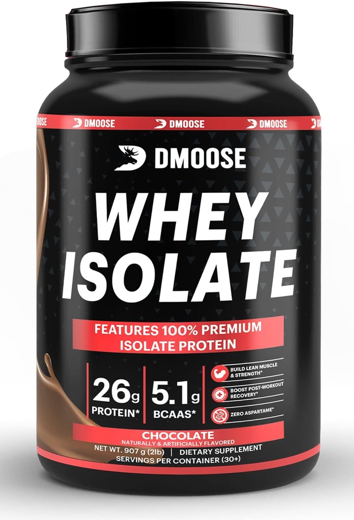 DMOOSE WHEY 孤立蛋白粉 I 26 g 蛋白I 5.1g BCAAS I Gluten Free I 帮助维持肌肉质量和减少恢复时间 I 巧克力和香草 I 30 服务