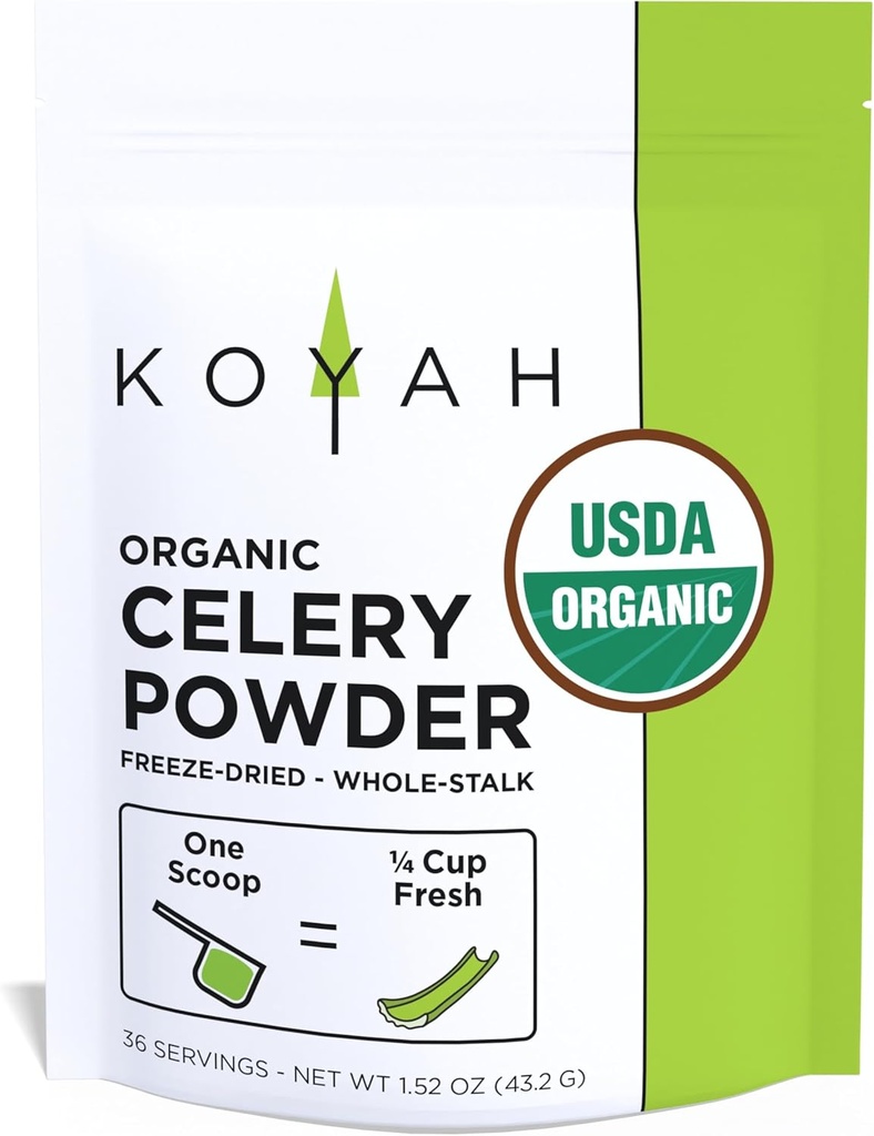 KOYAH - 有机美国种植的芹菜粉(1 scoop = 1/4 Cup Fresh):36种服务,冷冻-干,全丝粉