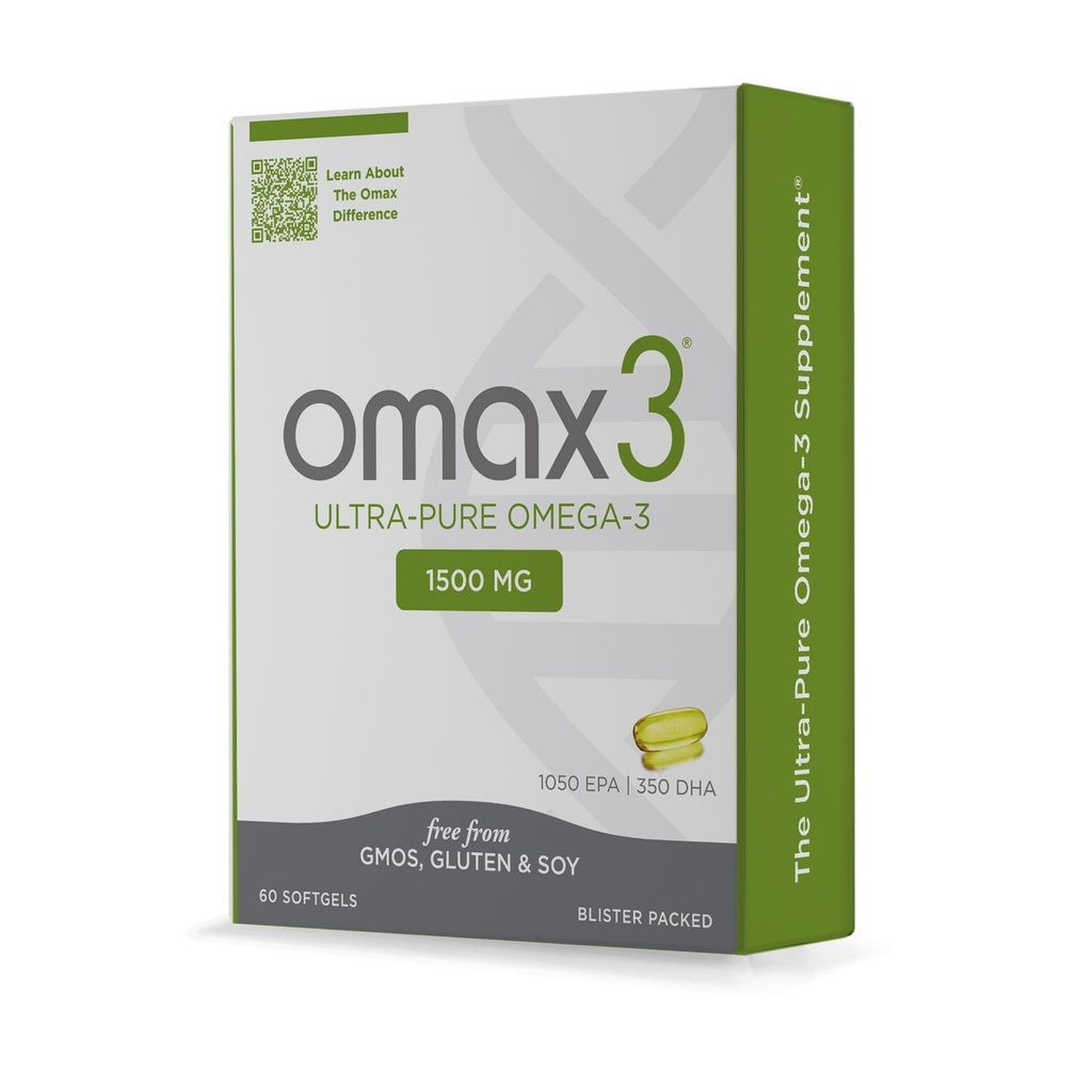 Omax3 天然Omega 3 鱼油药 1500 MG EPA DHA - Omega3 脂肪酸补充剂 肌肉与联合-Gluten Free, Wild Caught, 非转基因生物, 30天供应桶包装(1盒)