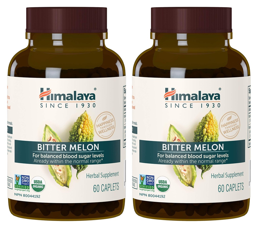 喜马拉雅省有机苦艾酒(Himalaya Organic Bitter Melon) - 草糖糖代谢支持 - USDA Organic,非GMO,Vegan,Gluten Free,Additive Free,660 mg,60 Caplets (Pack of 2)