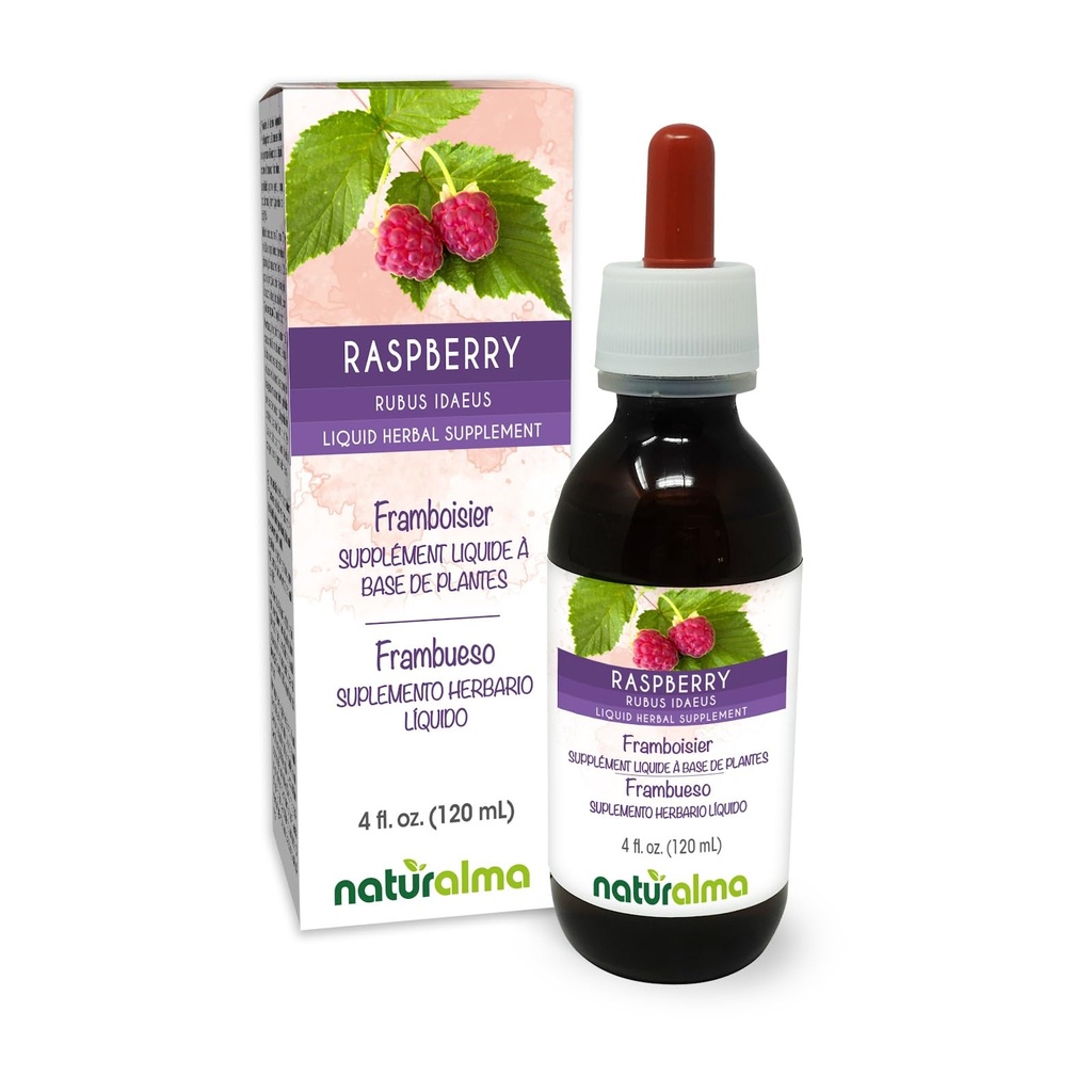 Naturalma Raspberry (Rubus idaeus) 叶无酒精小叮当 - 4 fl oz 滴水液提取 - 草药补充 - Vegan