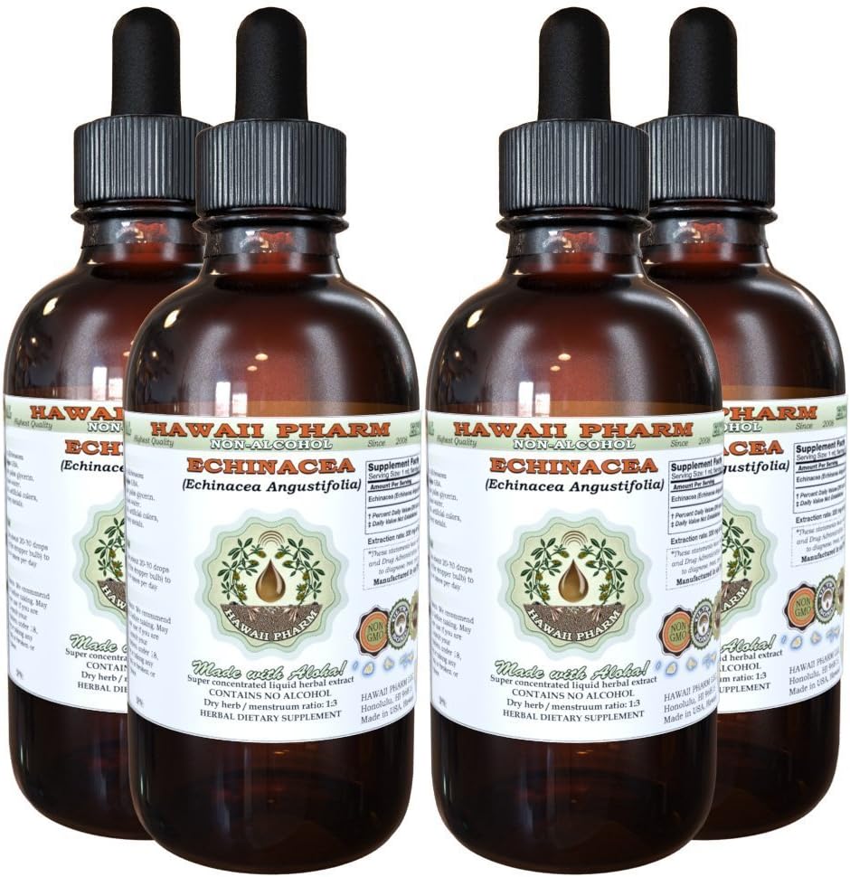 Echinacea 无酒精液体提取, Echinacea (Echinacea Angustifolia) 干根甘草(Glycerite) 夏威夷药草天然草药补充剂 4x4 oz