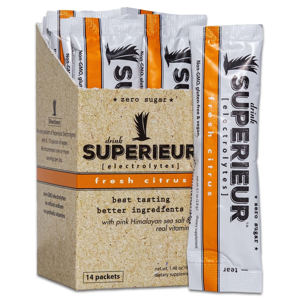 超电解石粉盒 - Vegan电解石水解石粉盒 W/海矿 - Keto友好,非GMO,零糖电解石补充剂 - 健康体育饮料 - Citrus (14包)