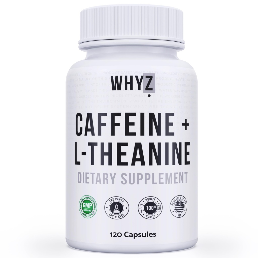 WhyZ Cafeine Pills with L-Theanine, 120 Capsules, Nootropic Stack Energy Pills, Energy Vitamins for 持久能源聚焦和认知功能,L Theanine Cafeine Energy Assuppose for World Energy Focusion and Conditive Function, L Thenine Cafeine Energys for Women and Men