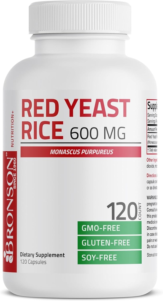 Bronson Red Yeast Rice 600 MG Monascus Purpureus 草药健康,非GMO,120 Capsules