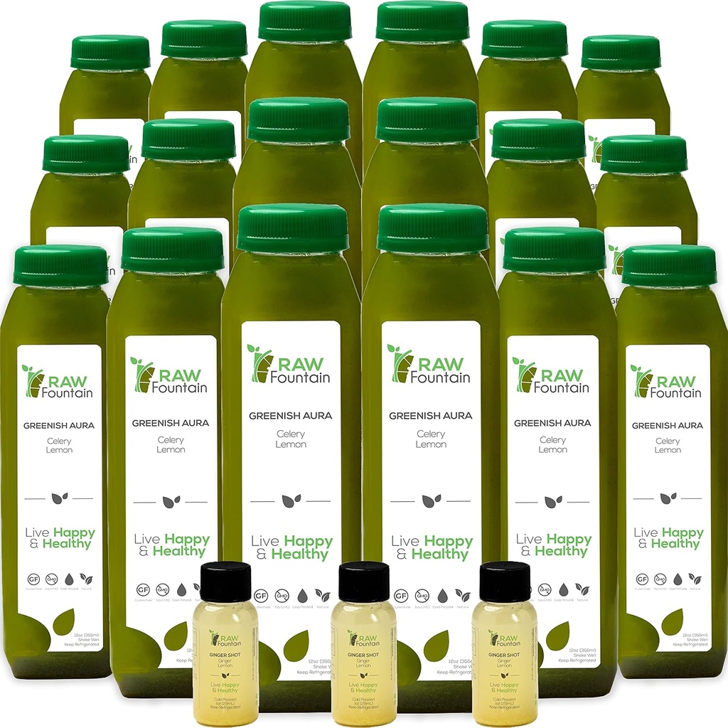 Celery Juice cleanse by Raw Fountain, All Natural Raw, Cold pressed Juices, Morning Detox cleanse, 30瓶12oz, 5 Bonus Ginger Shots (原始内容存档于2019-03-09) (英语).