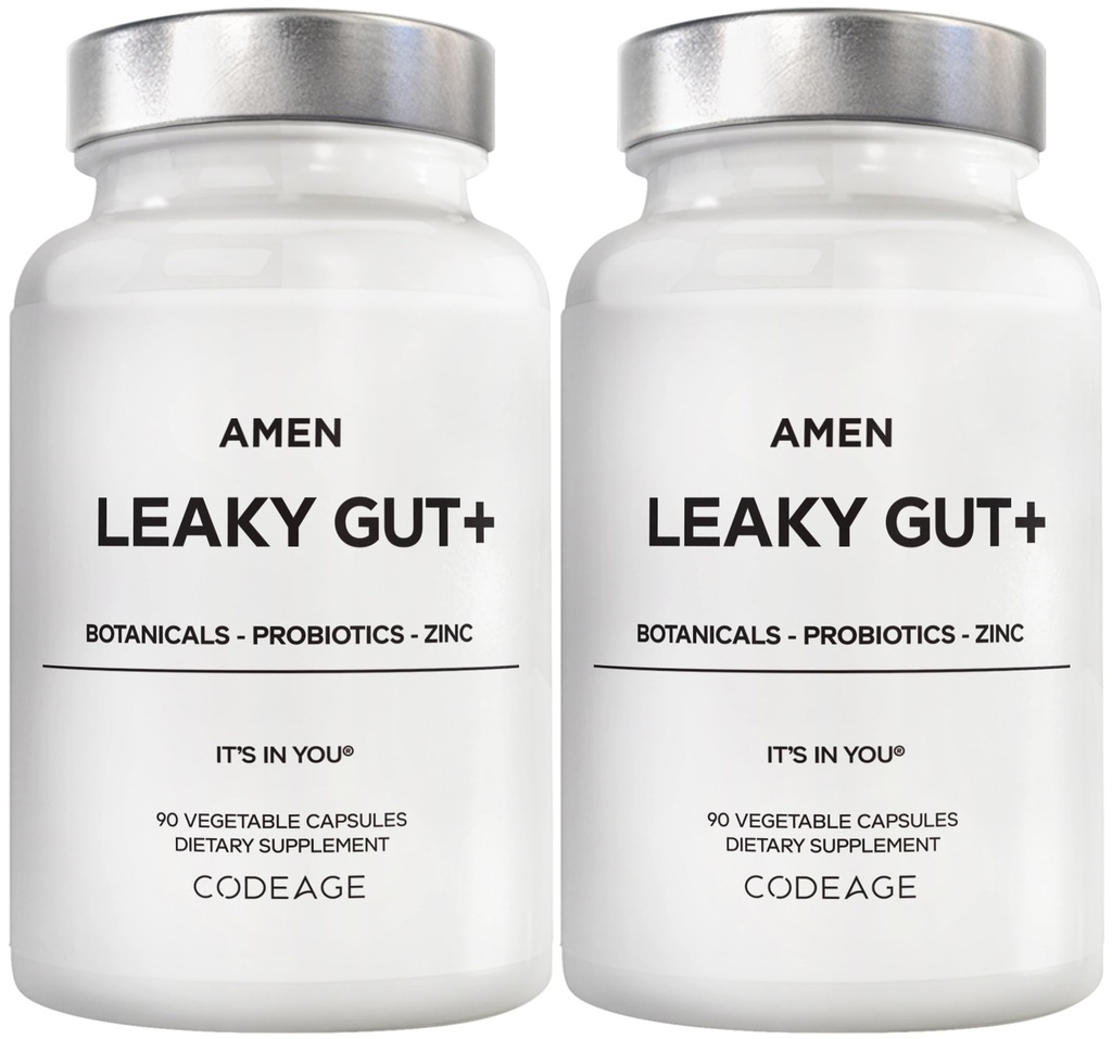 阿门·莱基·古特(Amen Leaky Gut) - 配有生物可用L Glutamine,锌,Turmeric,DGL 液态根 - 沼泽根 - 配生素和发酵的先生素 - Vegan,非GMO - 2-Pack