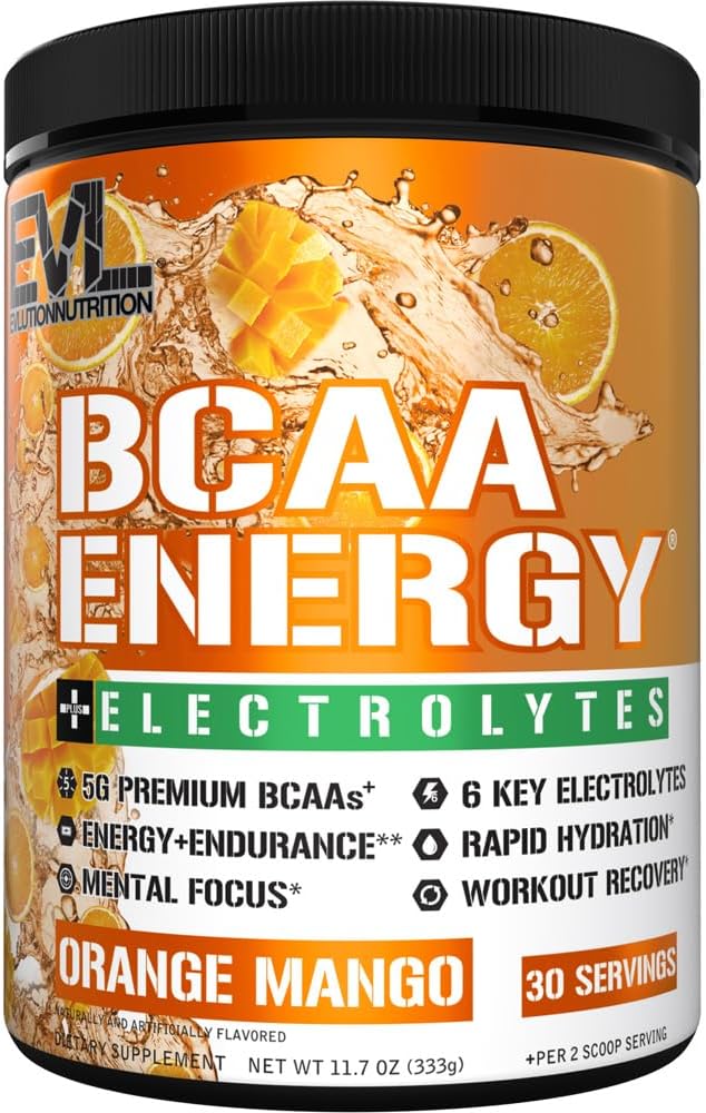EVL BCAAs 氨基酸粉 - 氨基酸粉 - 氨基酸粉 - 氨基酸的能量前置工作粉 - 耐力 耐力 - 将工作后恢复水分还原 饮用6个关键电解质 - 橙芒果