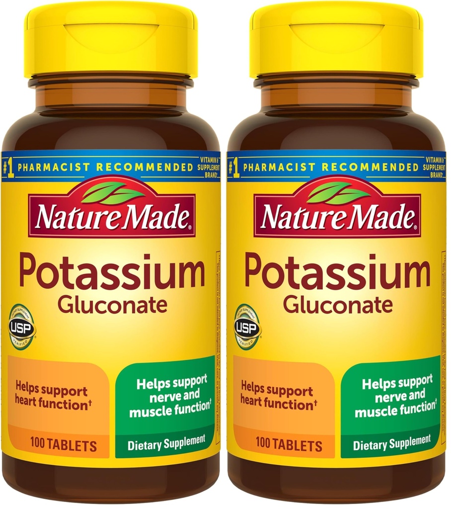 Nature Made Potassium Gluconate 550 mg, 心脏健康支持的饮食补充,100平板,100天供应(2包)