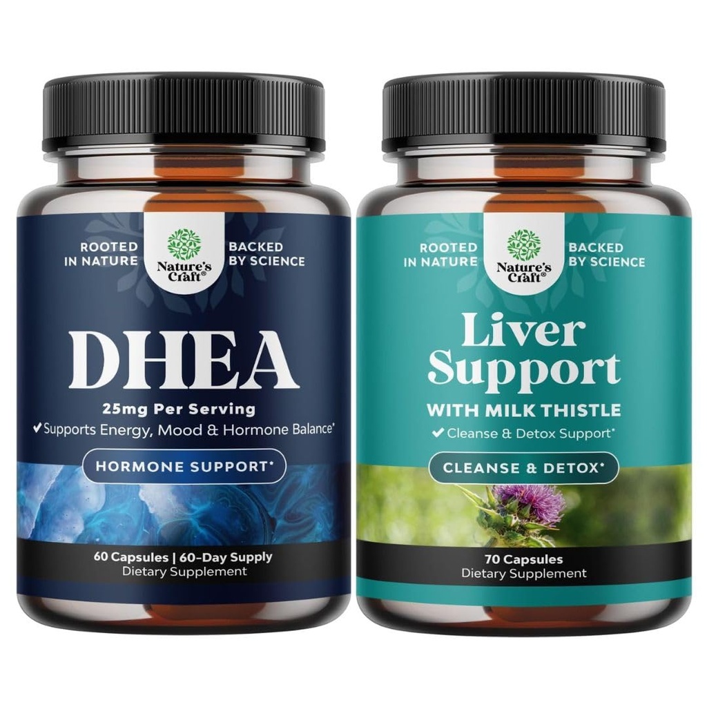 DHEA女性和男性补充剂包 - 纯DHEA 25mg的Hormone平衡剂 - Dehydroepiandrosterone 和 Liver Cleanse Detox & 维修 - 牛奶硝酸盐补充剂用于消化和免疫健康