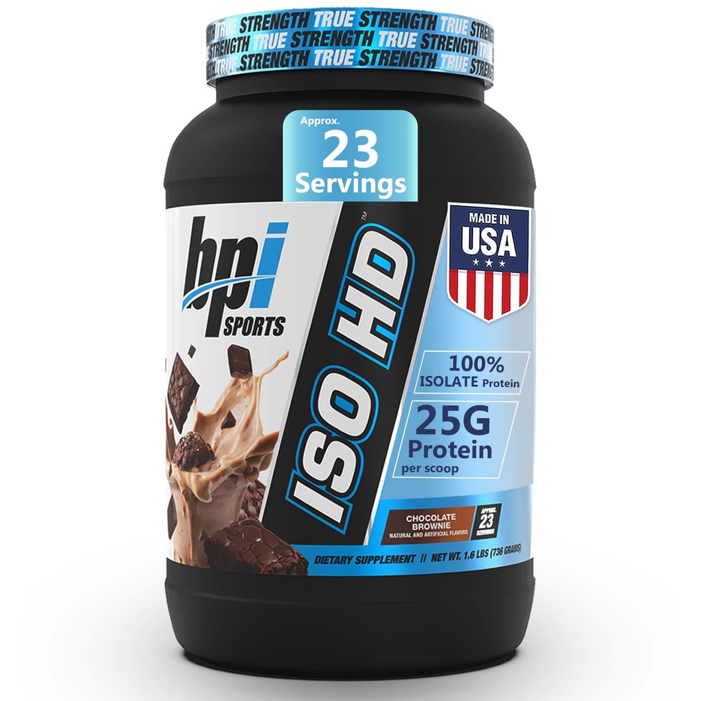 BPI体育 ISO HD 隔离蛋白粉 — 100% Whei 隔离,蛋白粉换肌肉增益 — 巧克力布朗尼 - 1.6 Lb - 23 服务