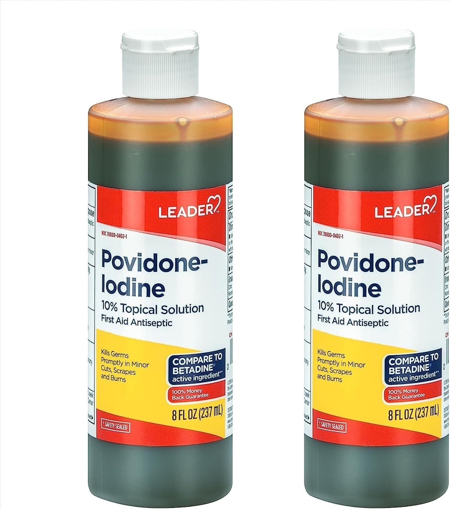 领队Povidone碘 10% 预溶液 USP,急救抗化剂 伤口清洗器,伤口洗涤器,抗化剂皂 (8 Fl Oz, 包装2)