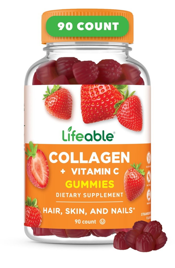活的科拉根(Collagen Peptides Gummys) |100mg 配有维生素C |大味的科拉根(Great Tasting Collagen) 補充 | 蔬菜毛皮和钉子  Gu Gummys | Collagen Gummys 配有成人,男,女 | 90 Gummys.