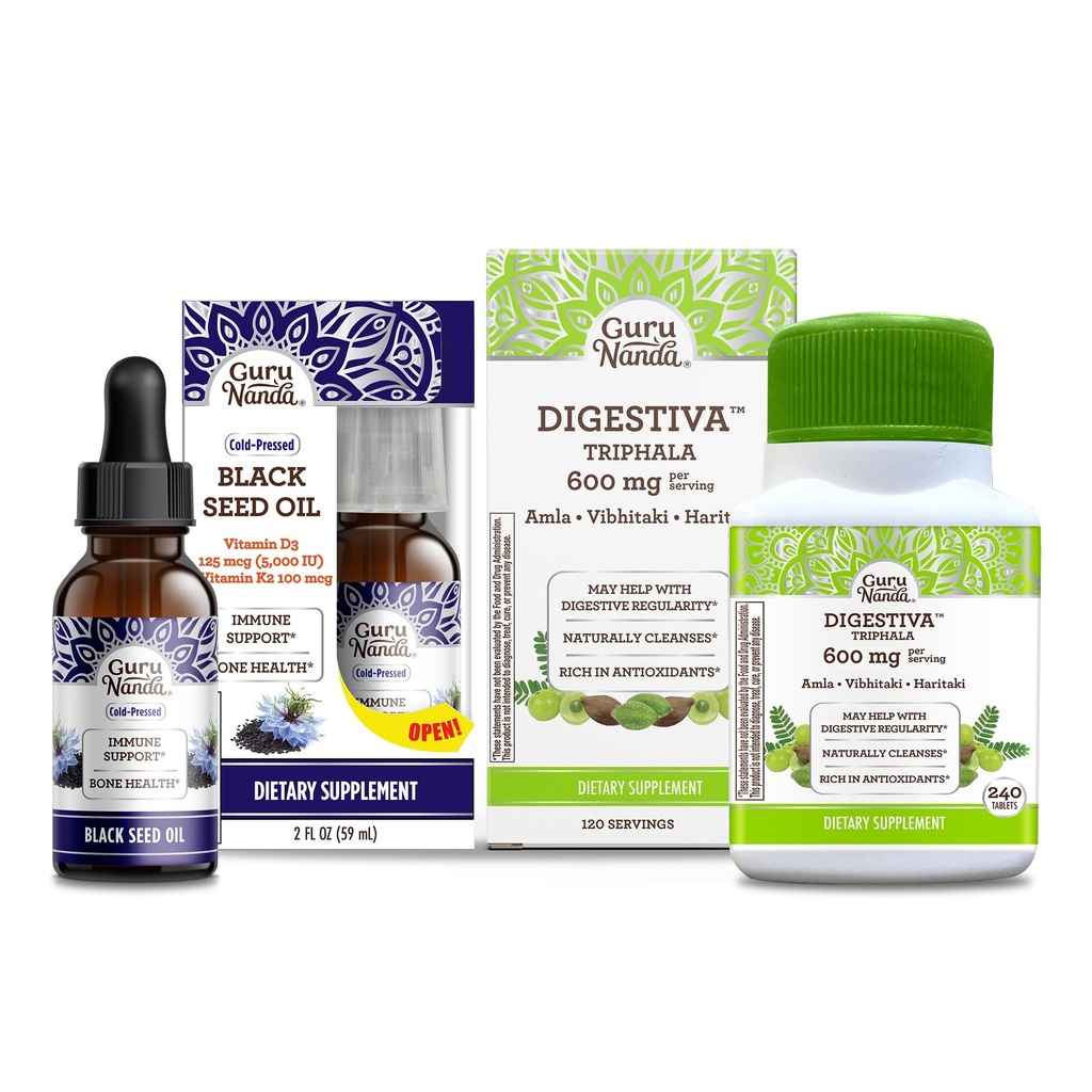 古鲁南达黑种子油 冷宠奈杰拉·萨蒂瓦 - 富含维生素D35000 Units & Digestiva Triphala(240平板),支持文摘,帮助布洛丁