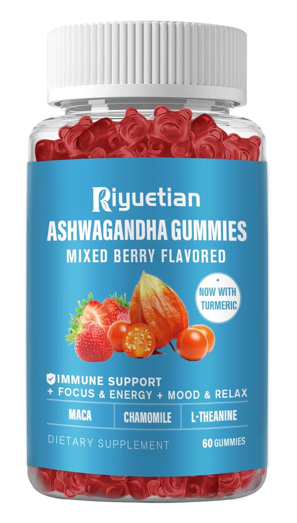 Ashwagandha Gummys for Women & Men -- -- 减轻压力、免疫支持和增加能源 -- -- 无糖、Vegan -- -- 有机Ashwagandha根补充Gummy -- -- 天然草莓Flavor(60个伯爵)