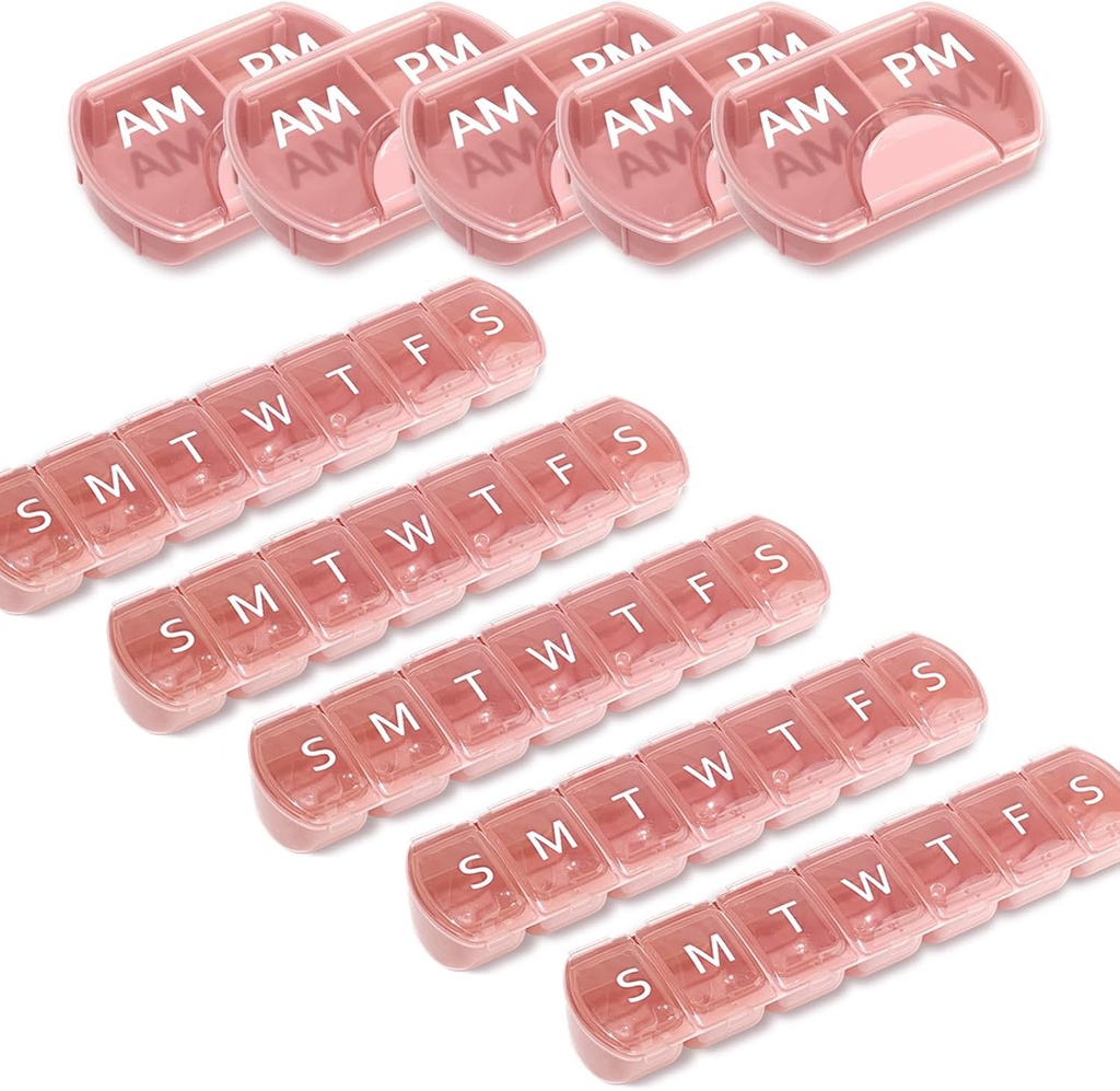 10 Pack(Weekly & Daily),每天2次(AM/PM)+7天药丸组织者,维生素计划者,大容量药丸盒集,用于药剂/维生素/鱼油/补充剂的旅行药丸箱,粉红色